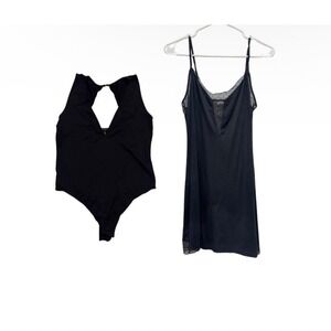 Victoria's Secret Bodysuit Chemise Dress Sheer Womens Large Black Lingerie 2pc